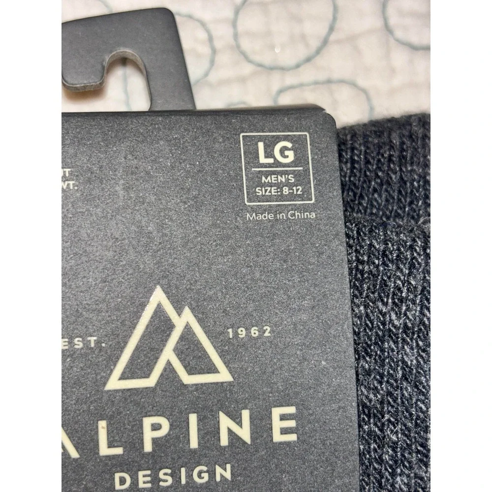Alpine Design 2 Pairs Men Large Charcoal Gray Merino Wool Thermolite Boot Socks